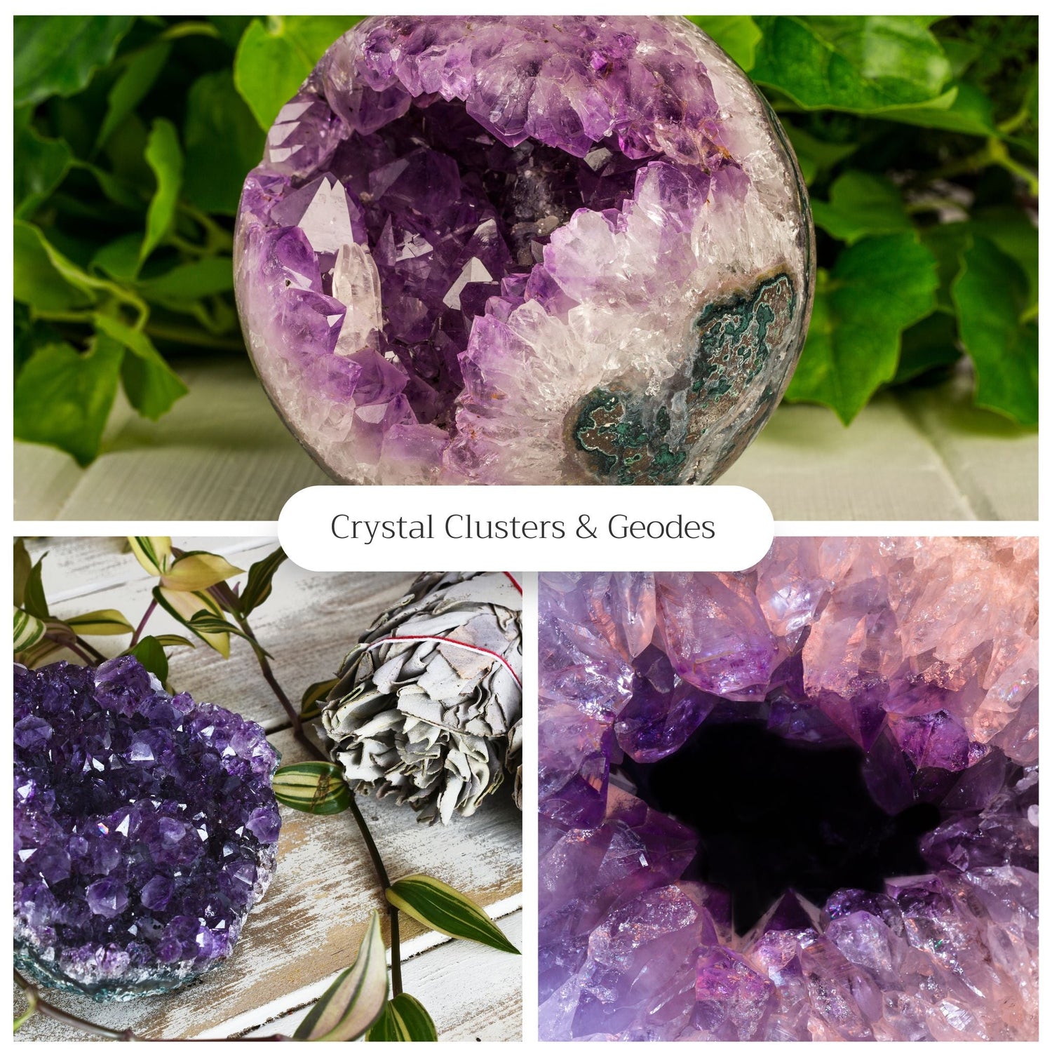 Beautiful selection of crystal clusters and geodes
