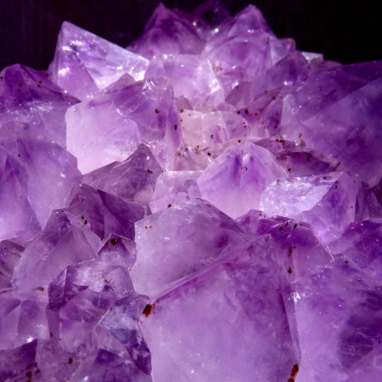 Close-up of a unique amethyst collection with vibrant purple crystal clusters from Brazil