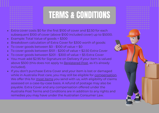 Terms and conditions for extra cover insurance Australia Post with cost breakdown and coverage details