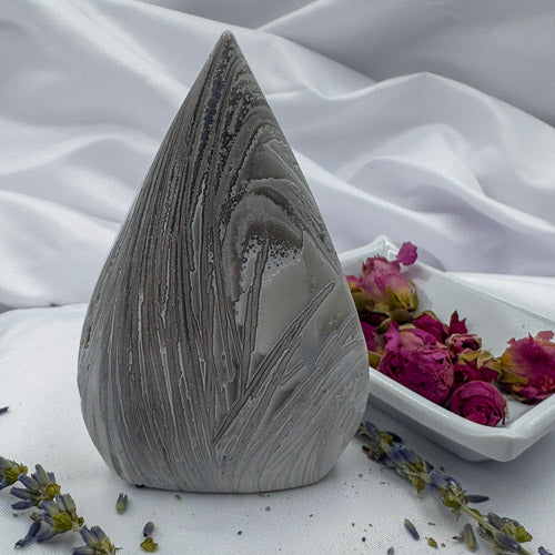 Davinas handcrafted agate for collection with gray and black natural patterns on white fabric background